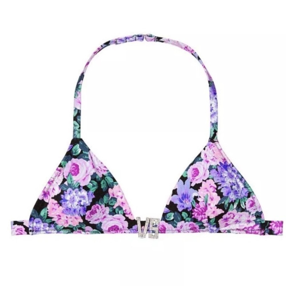 New! Victoria’s Secret Swim Floral Halter Bling Logo VS Bikini Top 4612